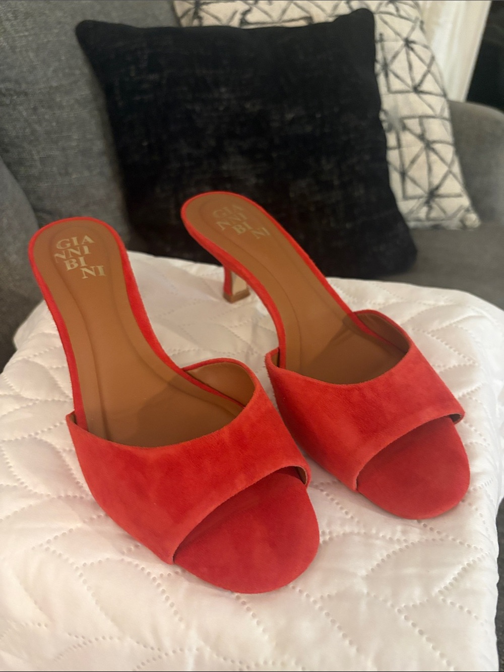 Gianni Bini Red Suede Open-Toe Slide Mules